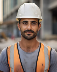 Determined Construction Worker Overseeing Urban Building Site