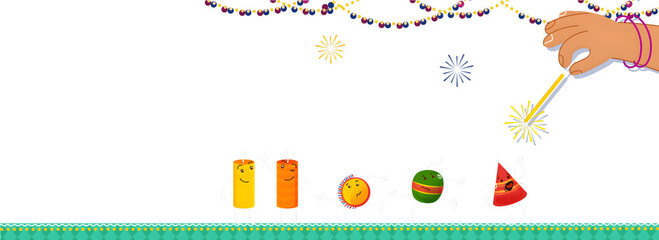 Hand Picking Laddu with Different Sweet In Cartoon Style On Background. Header Or Banner Design.