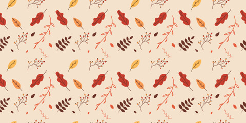 Autumn seamless pattern flat style with different type of leaf