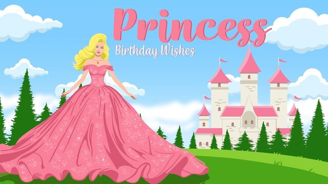 Princess Pink Castle Animated Postcard Birthday Wishes