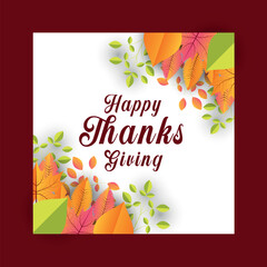Obraz premium Happy Thanksgiving card with autumn leaves background