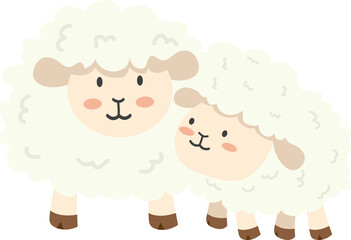 Cute white sheep and baby sheep flat