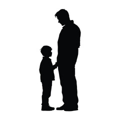Father and Son Silhouette side view on white