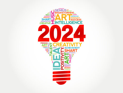 2024 Creative Ideas bulb word cloud collage, concept background