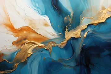 Fotobehang Abstract fall blue, teal, yellow, brown, golden earth tones backdrop, Generative Ai © sukumarbd4