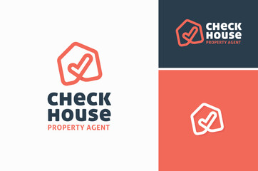 House Check Mark Symbol for Home Rent Loan Mortgage Buy Sale Property Business logo design - obrazy, fototapety, plakaty