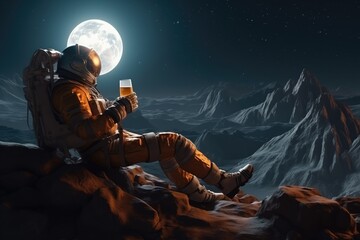 Astronaut Enjoying Beer On Alien Planet