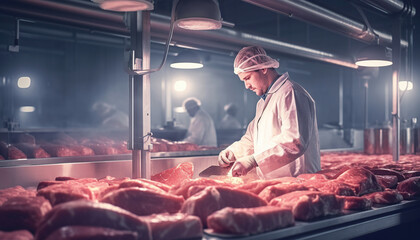 Meat Processing Plant Produces various meat products - obrazy, fototapety, plakaty