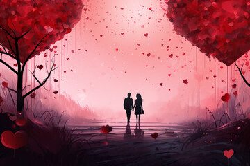 Valentine's day with love heart background. - obrazy, fototapety, plakaty