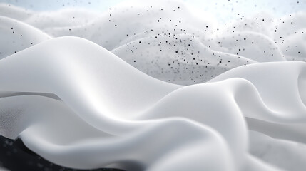 Close-up of white cloth with dirt particles flying off it. Creative concept for advertising bleach and detergent for clothes. 3d render illustration style.  - obrazy, fototapety, plakaty
