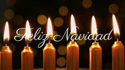 Animation of feliz navidad over christmas candles - Powered by Adobe