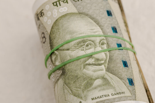 Mahatma Gandhi portrait on Indian  rupee banknote macro, India money closeup