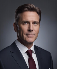 portrait of an American politician or businessman in a suit on a gray background