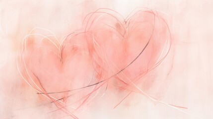 Two hearts painted in pink on a light pink background, AI