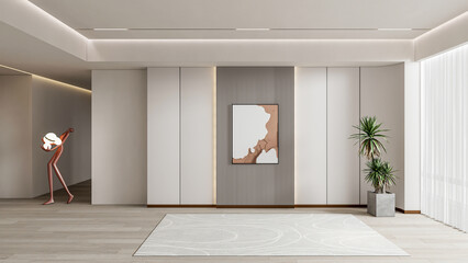 3d render modern living room with tv wall interior full scene