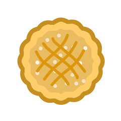 Thanksgiving Pie or cake. Homemade food. Sweet delicious festive dessert. Flat cartoon illustration isolated on white background. Top view