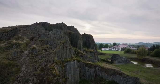 4K Aerial View of Basalt Formation Panska Skala in Czech Republic