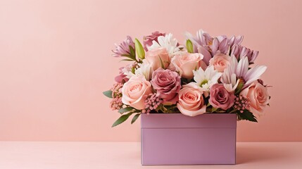  a purple box filled with lots of pink and white flowers.  generative ai