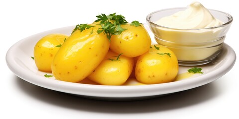 Naklejka na ściany i meble Boiled Potato Served With Tangy Curd On The Side