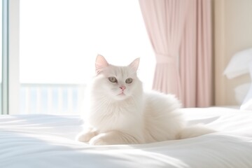 A White Cat On A Bed