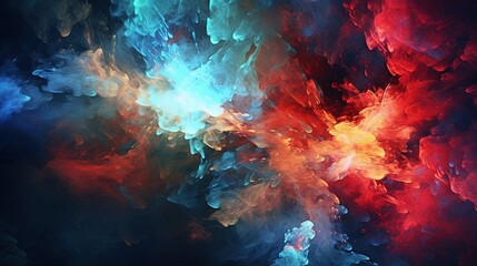  an abstract painting of red, blue, and orange smoke.  generative ai