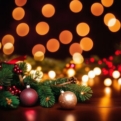 Fototapeta na wymiar Christmas Decoration on Table: Festive Bokeh Blur