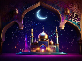  Eid Mubarak Greetings Background. Generative AI
