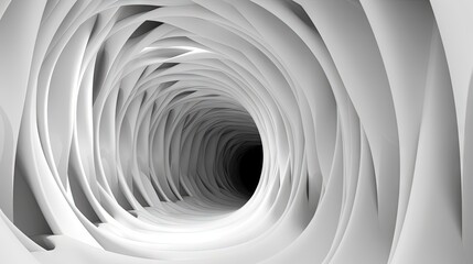  a tunnel of white paper with a black center in the middle.  generative ai