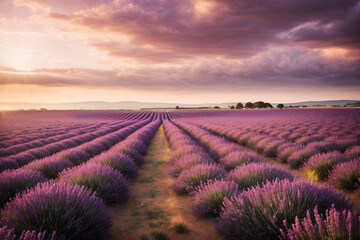 Fototapeta premium lavender fields at sunset, mountain plantations
