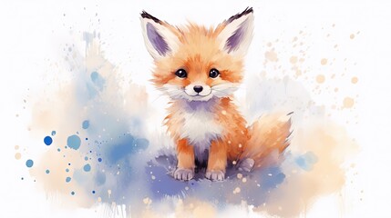  a watercolor painting of a little fox sitting on the ground.  generative ai