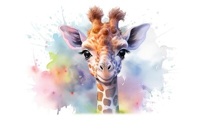  a watercolor painting of a giraffe's face.  generative ai