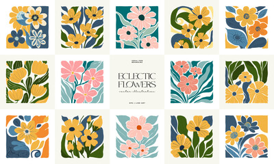 Floral abstract elements. Botanical composition. Modern trendy Matisse minimal style. Floral poster, invite. Vector arrangements for greeting card or invitation design