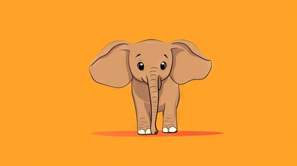  a small elephant standing on top of a yellow floor next to an orange wall.  generative ai