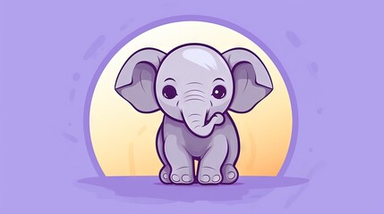  a small elephant standing in front of a purple background with a yellow circle behind it.  generative ai