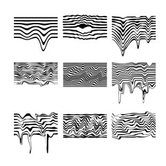 Melted Glitch Stripe. Abstract melting line drip distortion. Psychedelic wavy surreal element. Geometric wave curve effect isolated on white background - obrazy, fototapety, plakaty