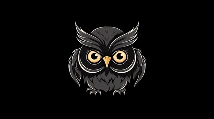  a black owl with yellow eyes on a black background illustration.  generative ai