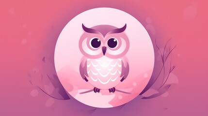  a pink owl sitting on a branch with a pink background.  generative ai