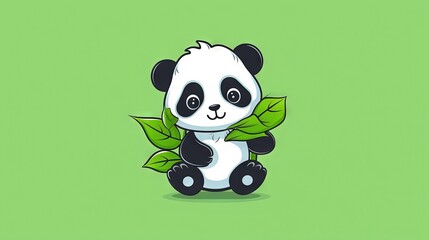  a panda bear sitting on top of a green surface with a leaf.  generative ai