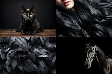 Black collage of pictures containing black color.