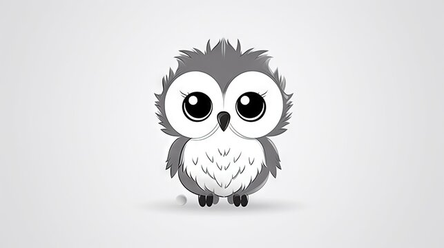  an owl with big eyes sitting on a white surface with a gray background.  generative ai