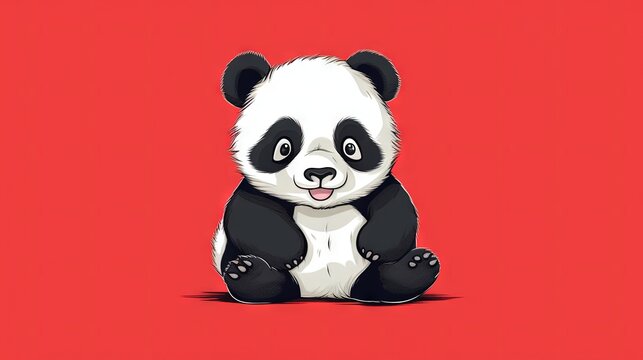  a panda bear sitting on the ground with a red background.  generative ai