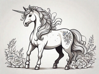 Cute Unicorn Coloring Page. Generative AI