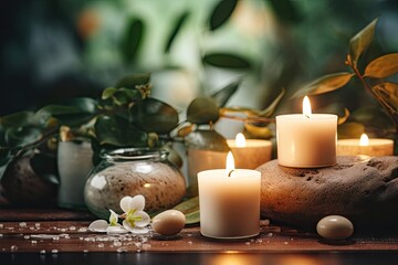 A calming spa scene with candles