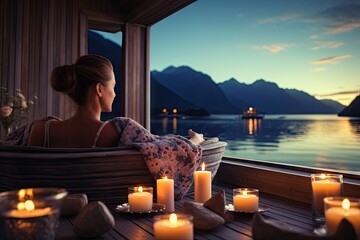 A calming spa scene with candles