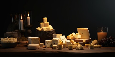 Dark And Shadowy Arrangement Of Cheese Chunks On Table