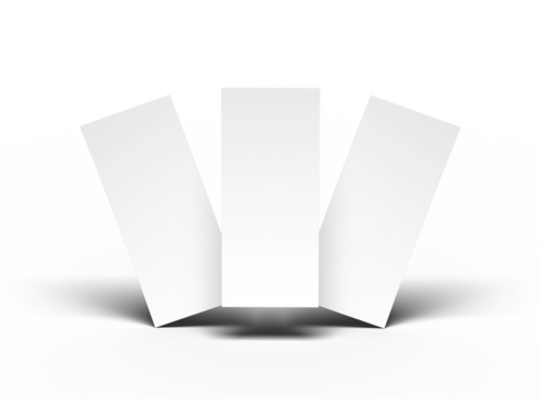 Blank 4x9 Rack Card Sized Flyers to present your design. 3d render on a transparent background
