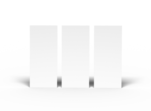 Blank 4x9 Rack Card Sized Flyers to present your design. 3d render on a transparent background