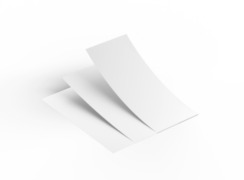 Blank 4x9 Rack Card Sized Flyers to present your design. 3d render on a transparent background