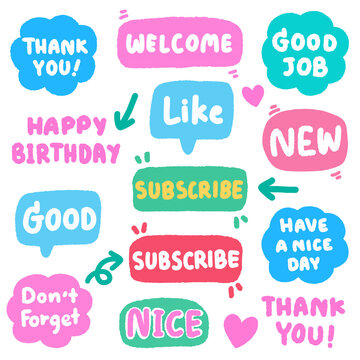 calligraphy hand writting. thank you, welcome, good job, happy birthday, like, subscribe, don't forget, nice, have a nice day, in text box.