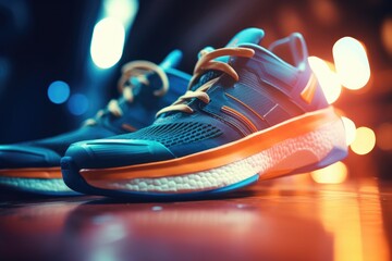 Close up view of sports running shoes low angle - obrazy, fototapety, plakaty